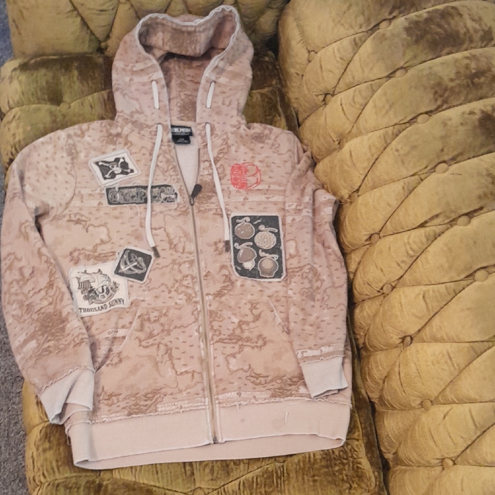 Hot Topic Beige Boxlunch Collection Hoodie with Graphic Patches